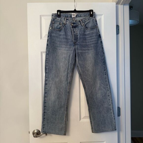 Princess Polly Holly Mid Rise Straight Leg Asymmetric Jean Light Wash Denim - Picture 3 of 6